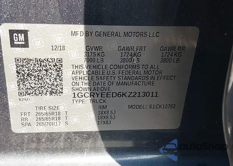 2019 Chevrolet Silverado 1500 Rst from USA, damaged, VIN 1GCRYEED6KZ213011